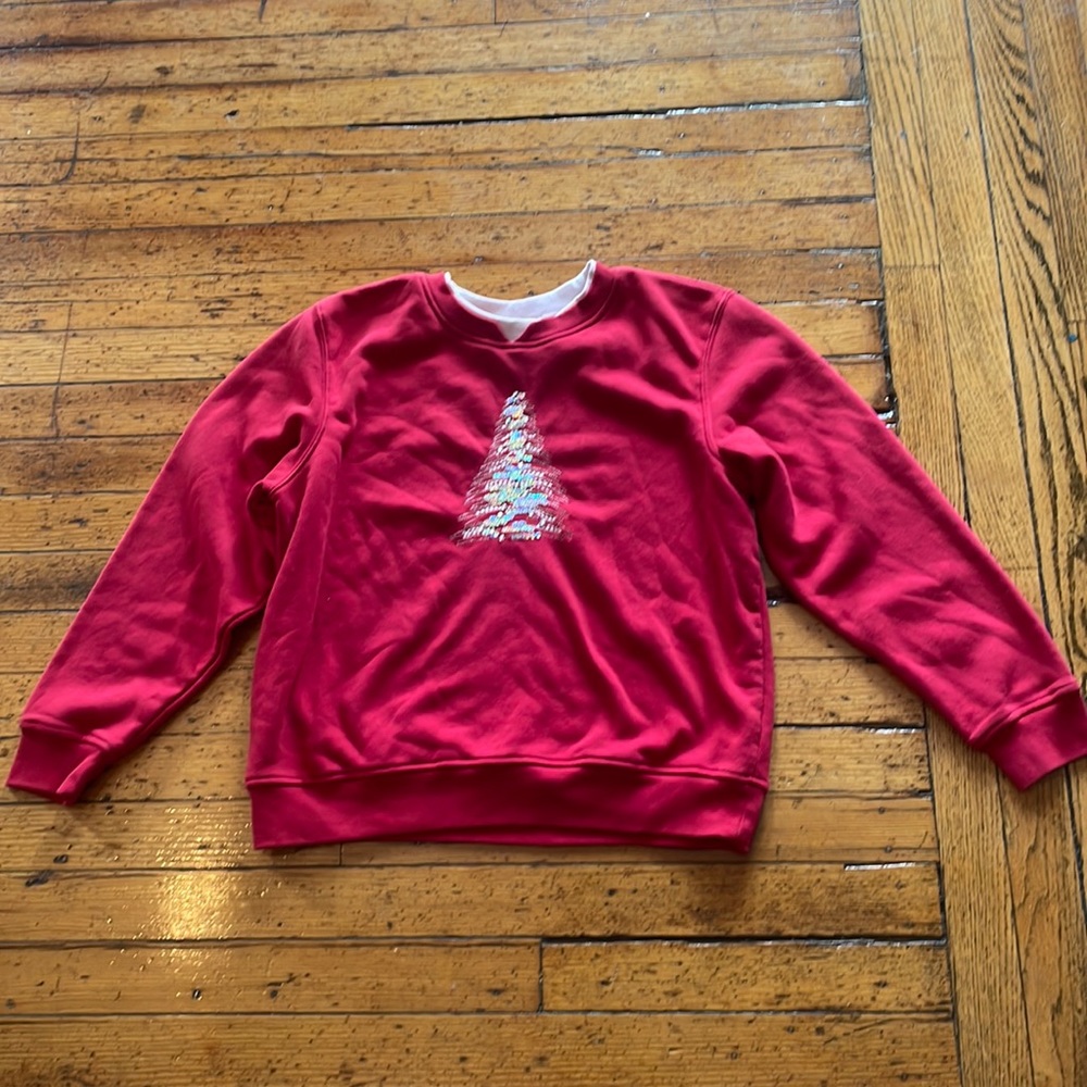 Hasting & Smith Christmas Tree Sweatshirt Red & Silver Sequins Size PL